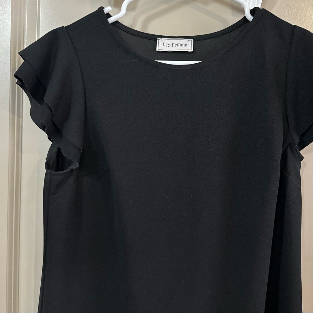 Ces Femme Black Women's Formal Dress with Ruffle Sleeve